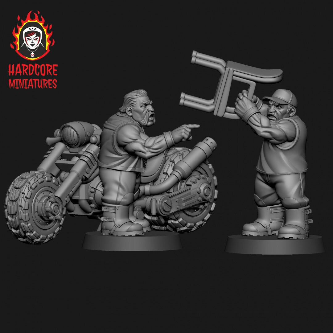 Space Dwarf Mechanics Bikers Set - Galactic Dwarves of the Dwarf Squat division Imperial - Hardcore Miniatures - Chopper!