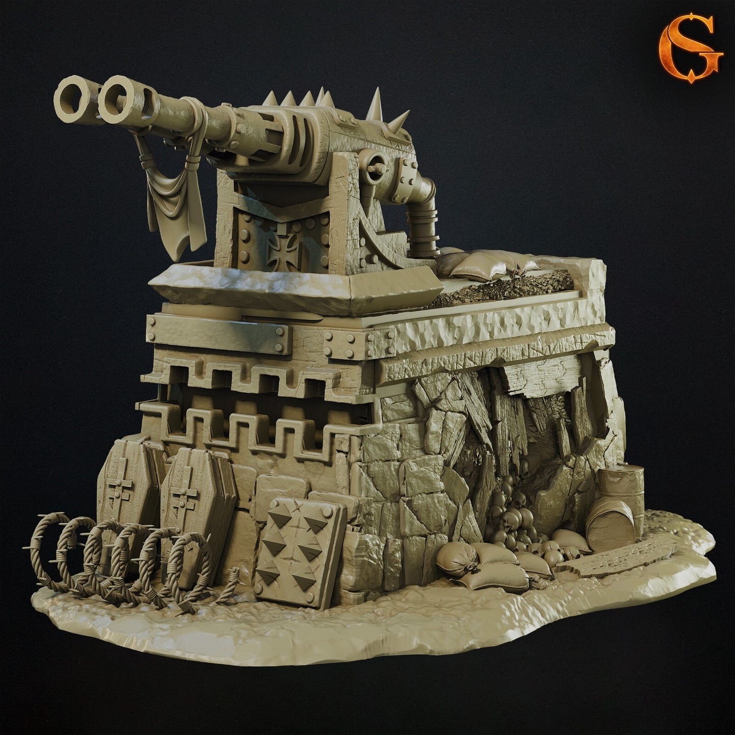 Breached Artillery Bunker Styled for Trench Crusade Scatter Terrain