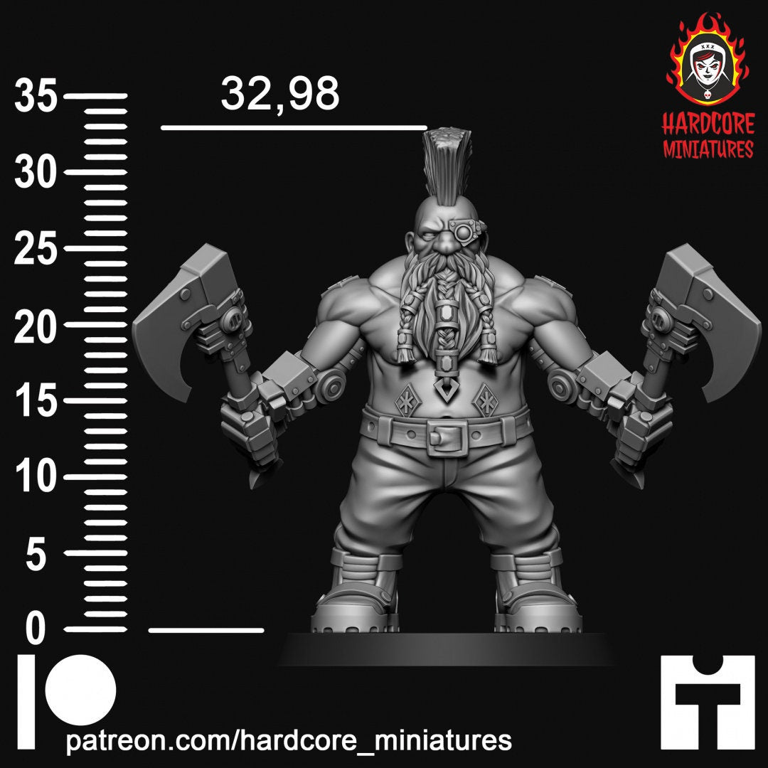Cyber Slayer Dwarf - Galactic Dwarves of the Dwarf Squat division Imperial - Sci-fi - Hardcore Miniatures