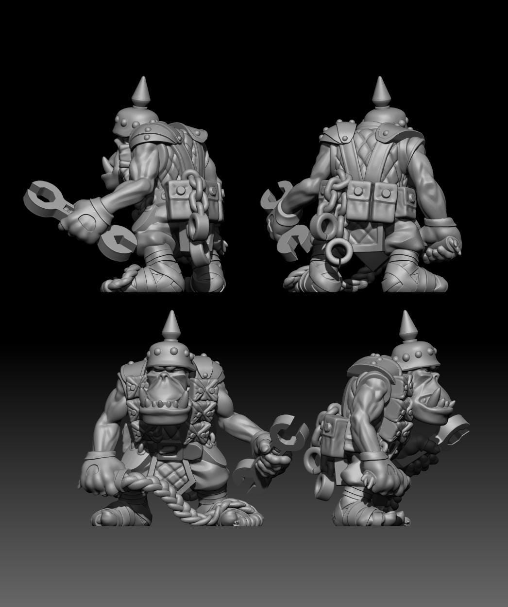 Mekboy and 6 Runts! - Trollett Miniature - Orks mek boy miniature and 6 grots!