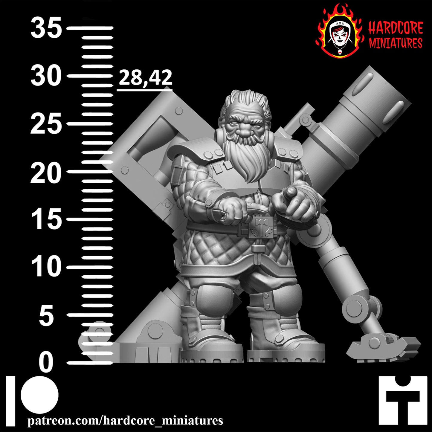 3 x Classic Space Dwarves Mortar Crews - Galactic Dwarves of the Dwarf Squat division Imperial - Sci-fi - Hardcore Miniatures