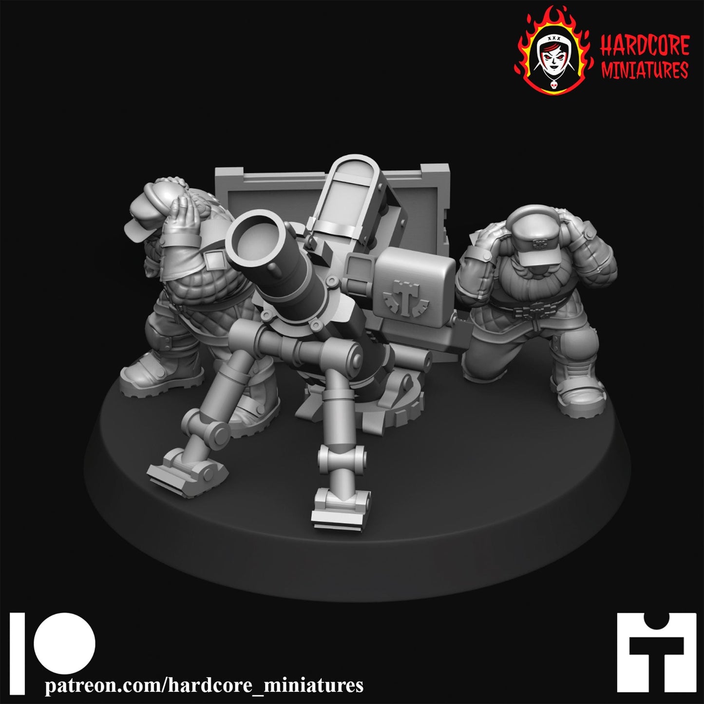 3 x Classic Space Dwarves Mortar Crews - Galactic Dwarves of the Dwarf Squat division Imperial - Sci-fi - Hardcore Miniatures