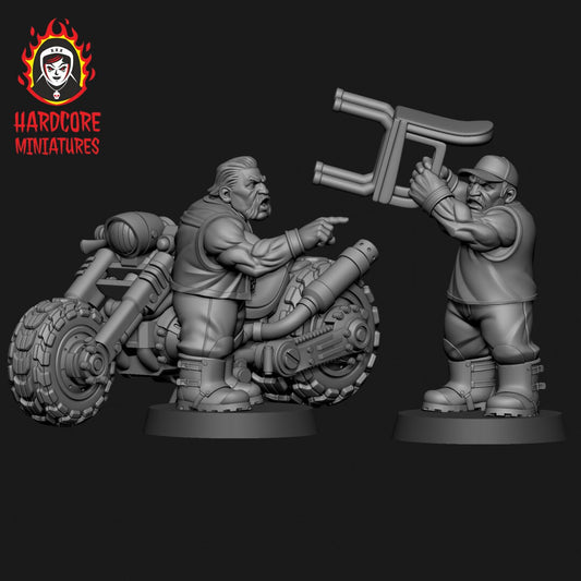 Space Dwarf Mechanics Bikers Set - Galactic Dwarves of the Dwarf Squat division Imperial - Hardcore Miniatures - Chopper!