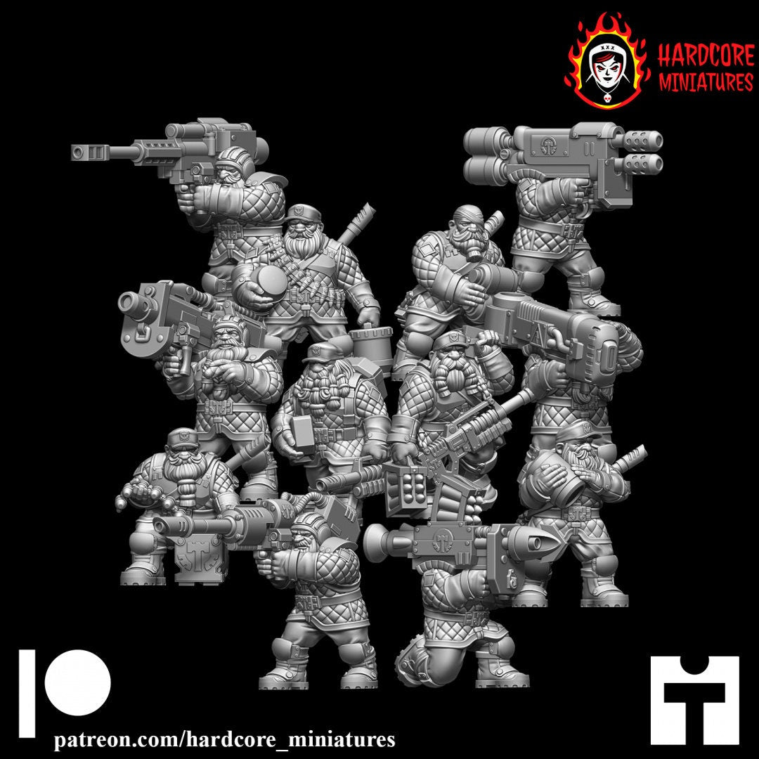 12 x Classic Space Dwarves - Heavy Weapons - Galactic Dwarves of the Dwarf Squat division Imperial - Sci-fi - Hardcore Miniatures
