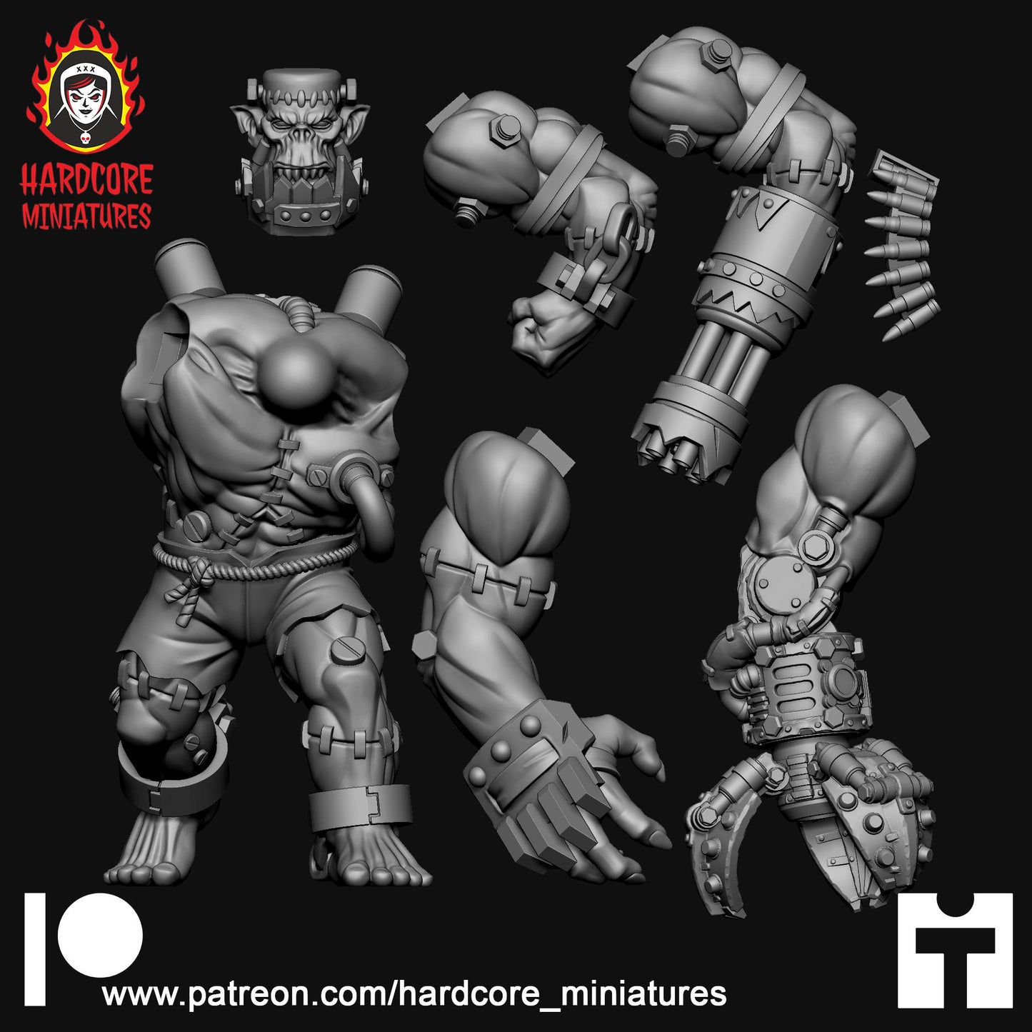 Frankenork Space Orc of the Skull Gang - Orkaz Ork Orc Boyz Big Tootha - Nobz, Shoota Boys - Patrol of Combat - Hardcore Miniatures