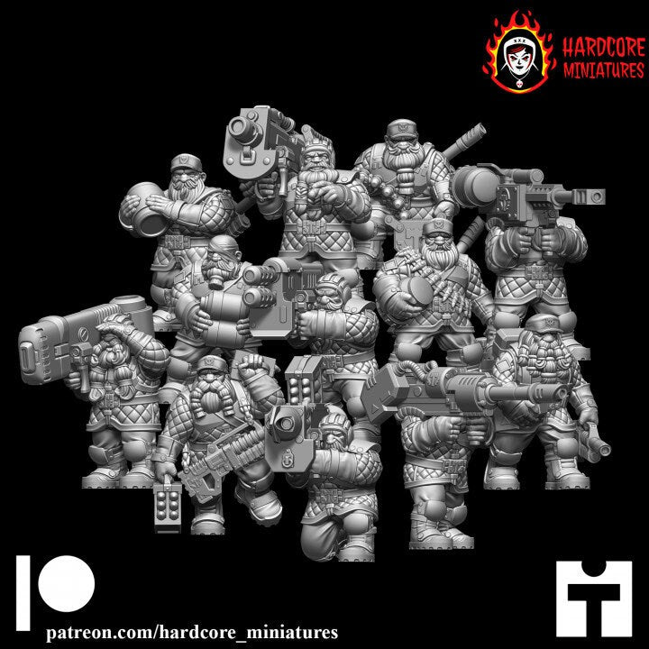 12 x Classic Space Dwarves - Heavy Weapons - Galactic Dwarves of the Dwarf Squat division Imperial - Sci-fi - Hardcore Miniatures