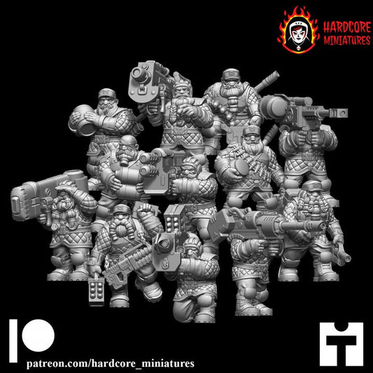 12 x Classic Space Dwarves - Heavy Weapons - Galactic Dwarves of the Dwarf Squat division Imperial - Sci-fi - Hardcore Miniatures