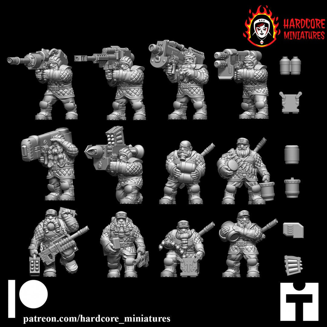 12 x Classic Space Dwarves - Heavy Weapons - Galactic Dwarves of the Dwarf Squat division Imperial - Sci-fi - Hardcore Miniatures