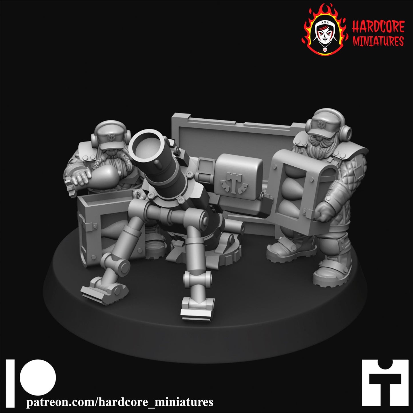 3 x Classic Space Dwarves Mortar Crews - Galactic Dwarves of the Dwarf Squat division Imperial - Sci-fi - Hardcore Miniatures