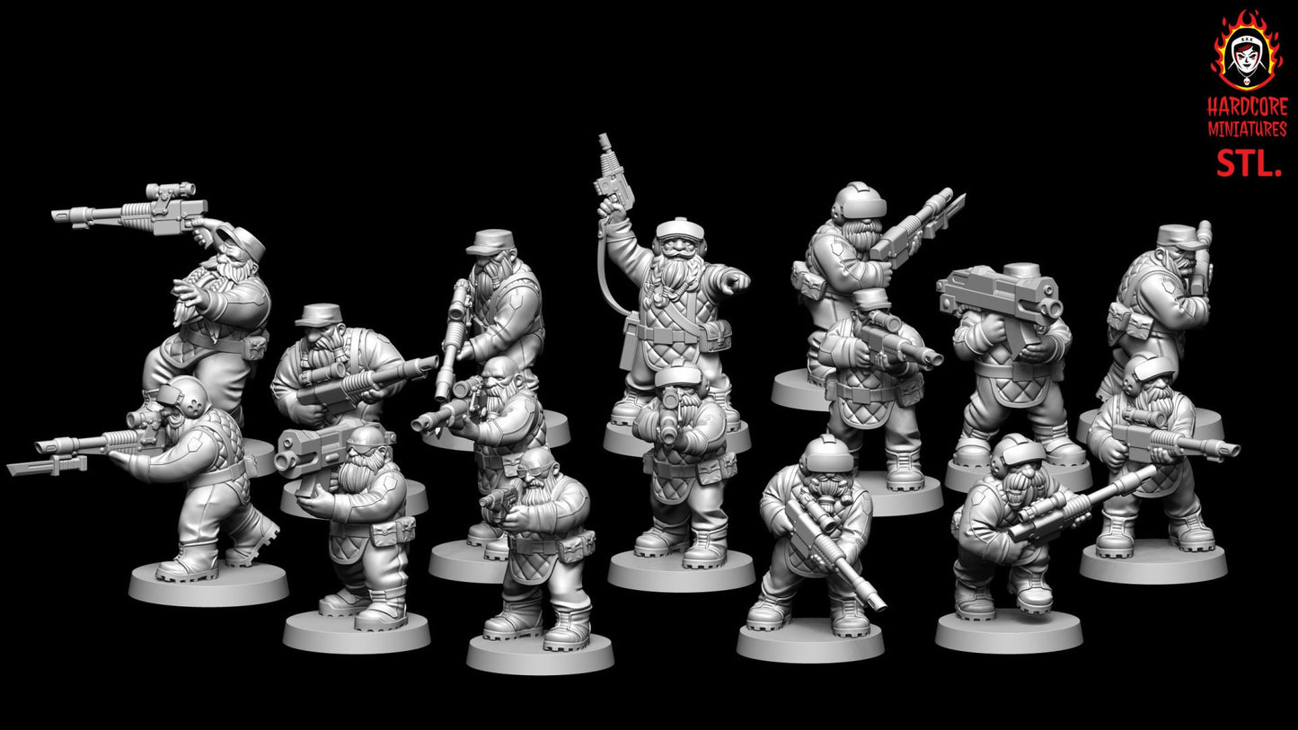 16 x Classic Space Dwarves - Galactic Dwarves of the Dwarf Squat division Imperial - Sci-fi - Hardcore Miniatures