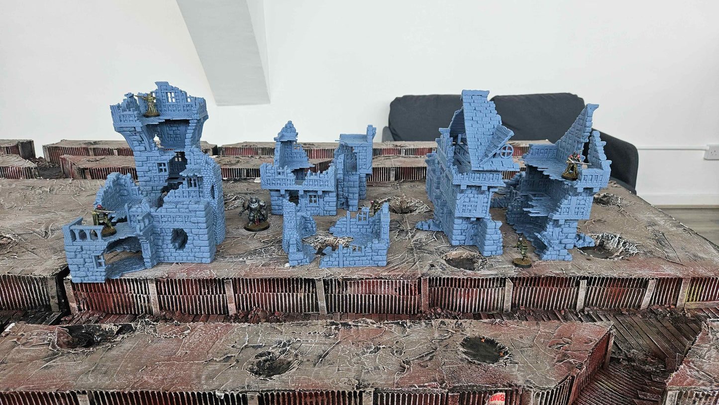 Large Ruined Village Set - 6 Buildings - Wargaming Scenery - Tabletop Gaming Wargaming Compatible with Trench War Model Terrain 28/32mm