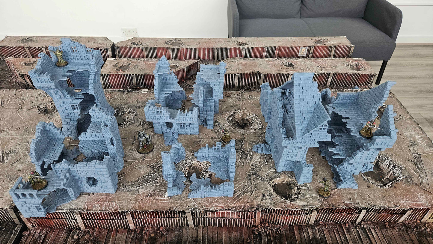 Large Ruined Village Set - 6 Buildings - Wargaming Scenery - Tabletop Gaming Wargaming Compatible with Trench War Model Terrain 28/32mm