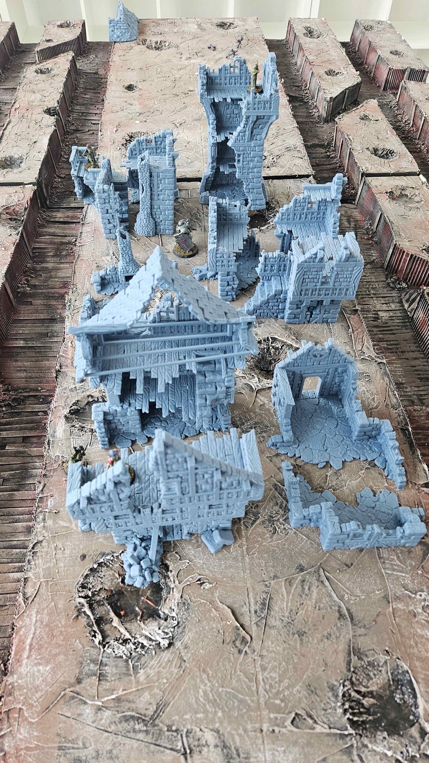 Large Ruined Village Set - 6 Buildings - Wargaming Scenery - Tabletop Gaming Wargaming Compatible with Trench War Model Terrain 28/32mm