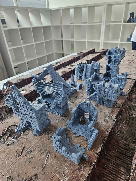 Large Ruined Village Set - 6 Buildings - Wargaming Scenery - Tabletop Gaming Wargaming Compatible with Trench War Model Terrain 28/32mm