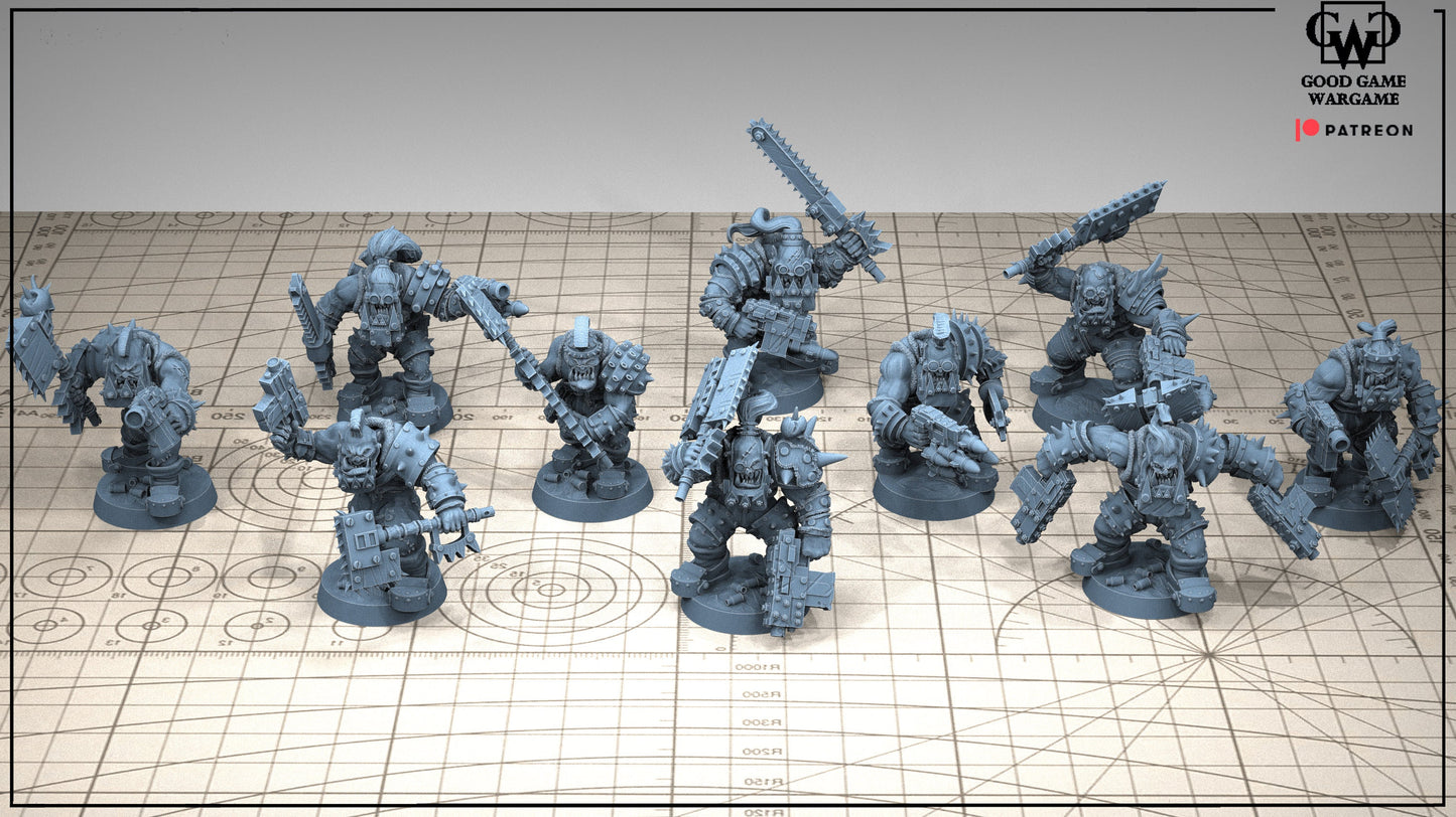 10 x Orkaz Ork Orc Boyz Big Tootha - Nobz Nob, Shoota Boys - Patrol of Combat, Team Kill, Snagg - Squad 3