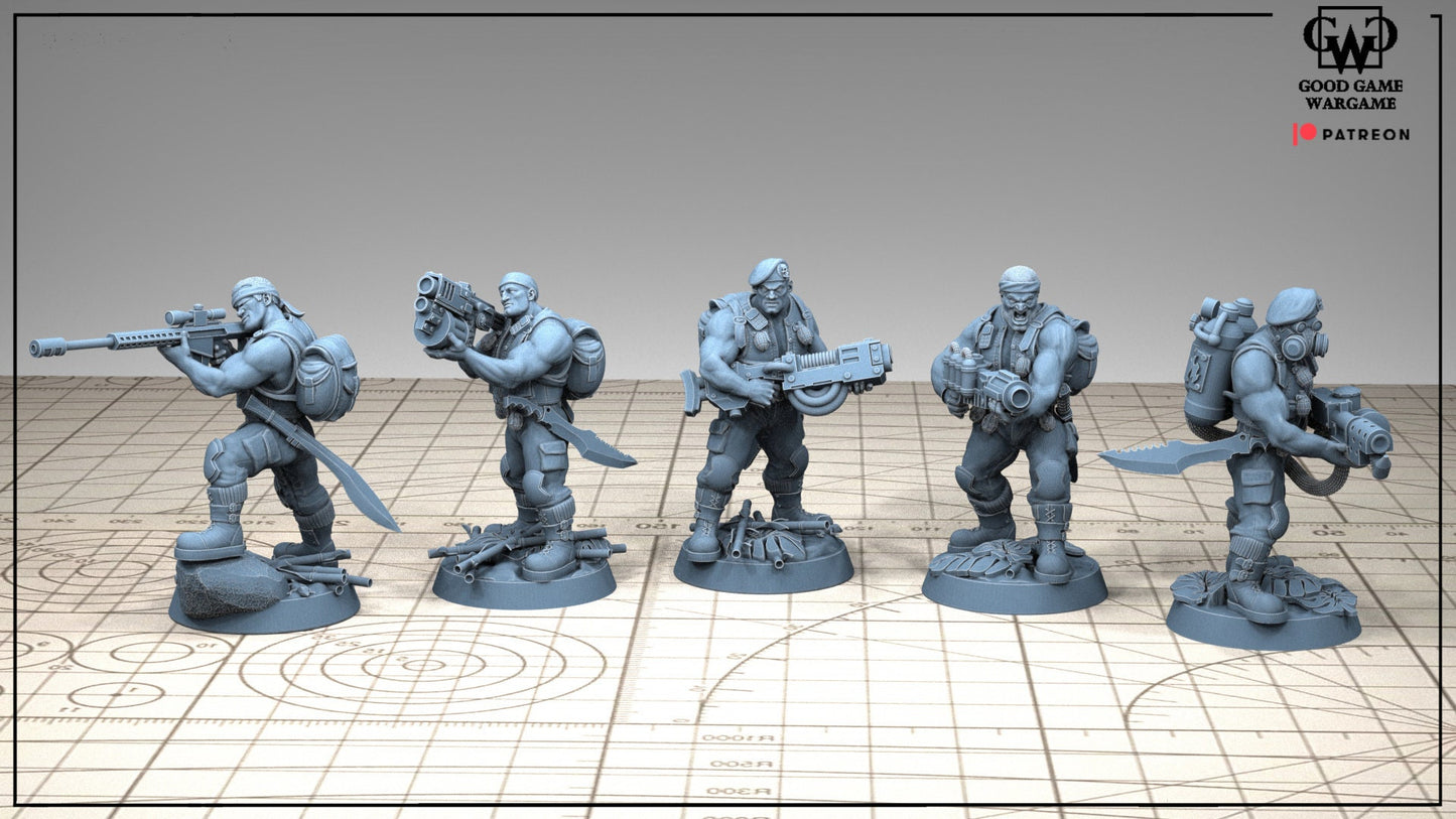 5 x Heavy Weapons Imperial Jungle Fighters of the Warrior Guard Division - Assembled - Patrol Combat Korps
