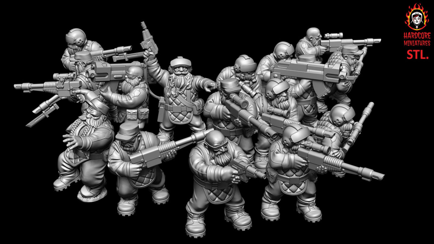 16 x Classic Space Dwarves - Galactic Dwarves of the Dwarf Squat division Imperial - Sci-fi - Hardcore Miniatures