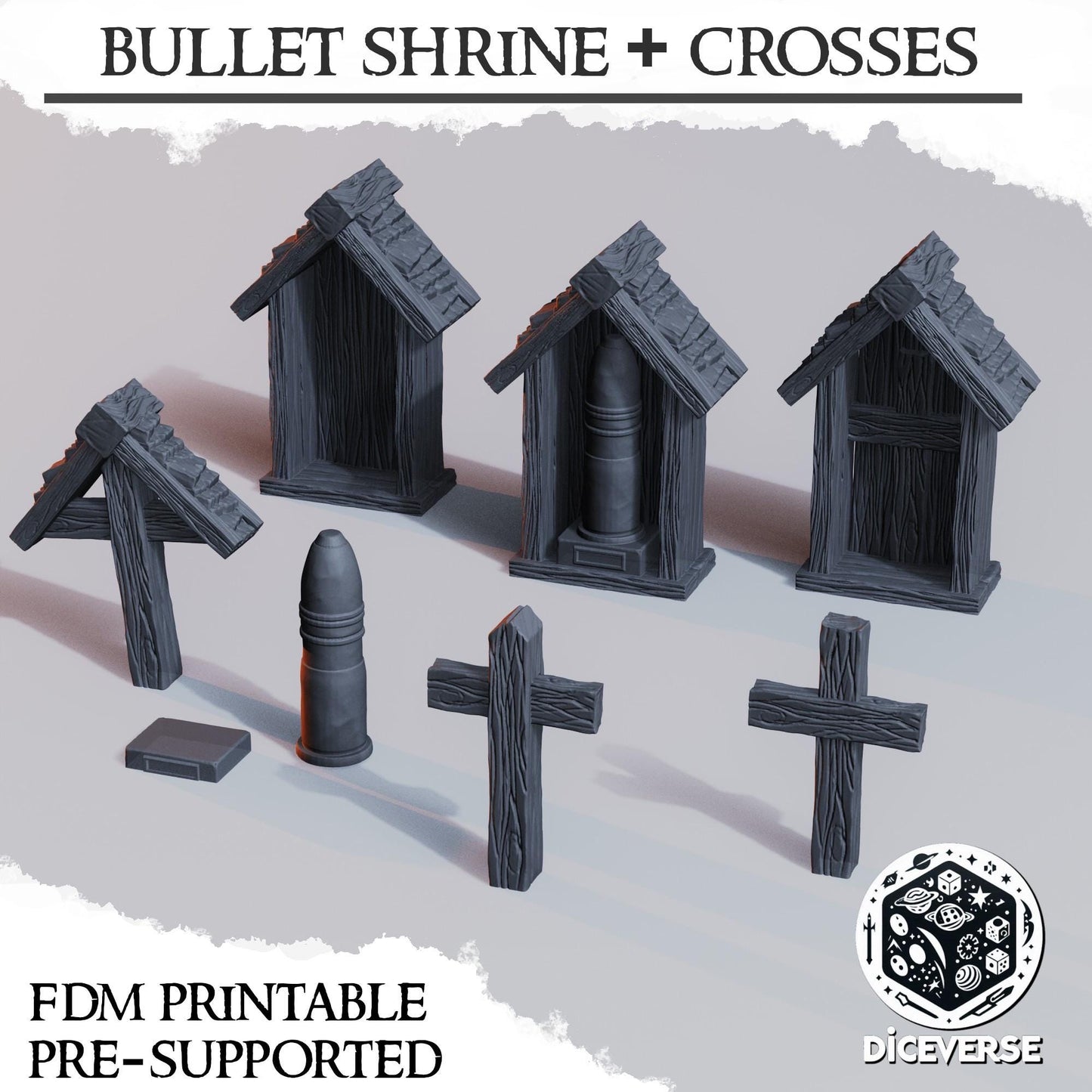 10 x Trench Bullet Cross Shrines Set Terrain - Crusade Scenery - Tabletop Wargaming Terrain