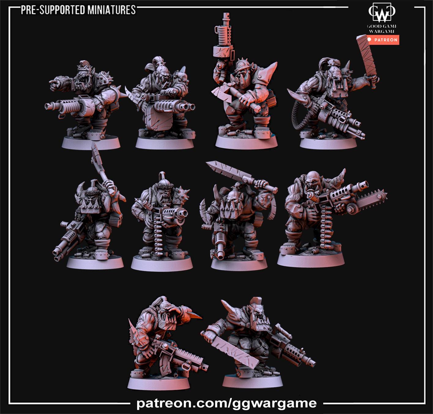 10 x Orkaz Ork Orc Boyz Big Tootha - Nobz Nob, Shoota Boys
