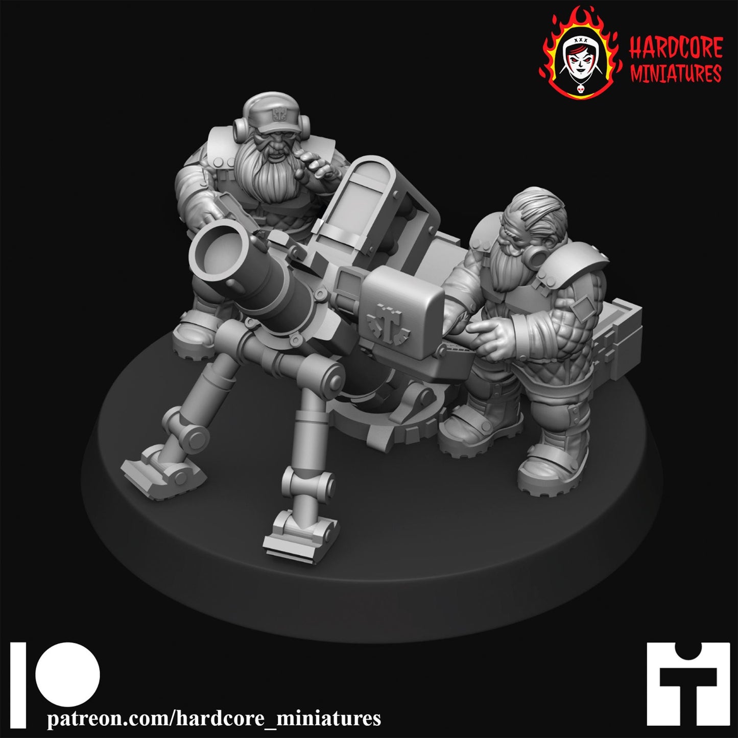 3 x Classic Space Dwarves Mortar Crews - Galactic Dwarves of the Dwarf Squat division Imperial - Sci-fi - Hardcore Miniatures