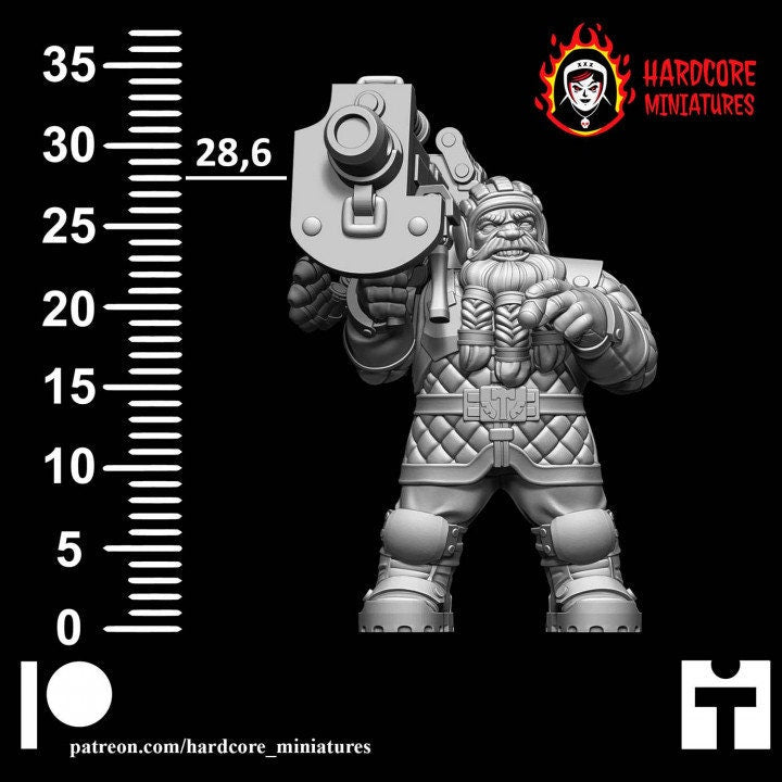 12 x Classic Space Dwarves - Heavy Weapons - Galactic Dwarves of the Dwarf Squat division Imperial - Sci-fi - Hardcore Miniatures