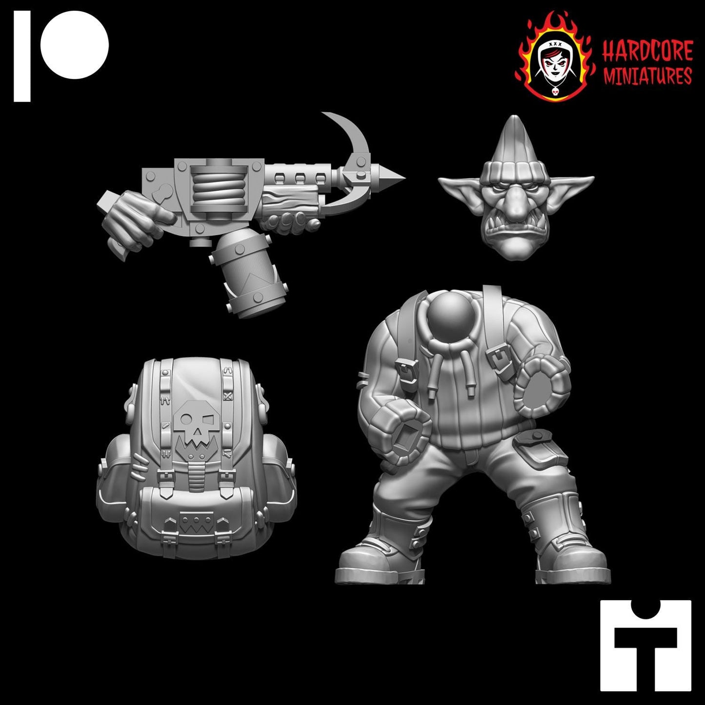Kommando Brit Gobbo with Grappling Hook - Hardcore Miniatures - Modular Ork Boyz