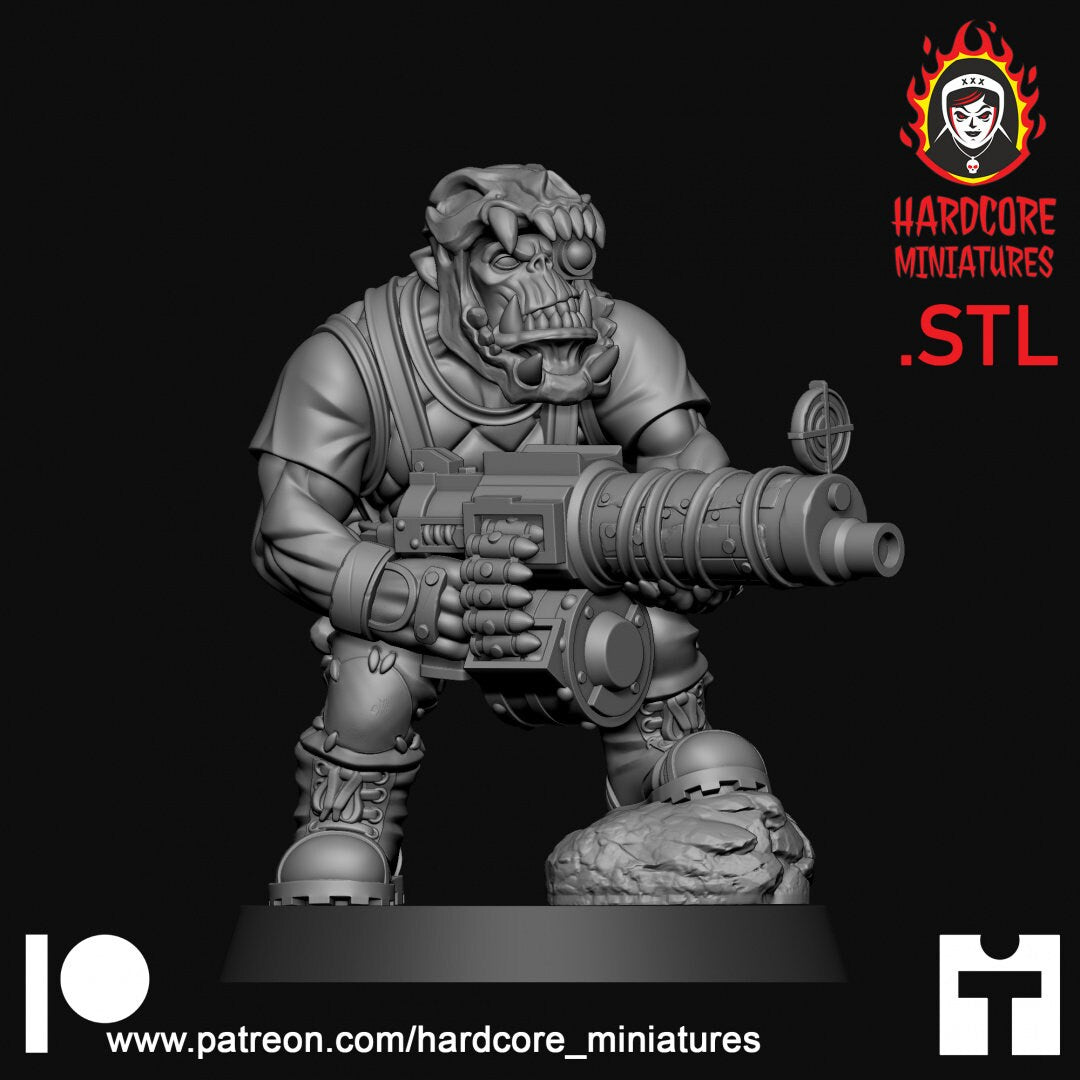 9 x Classic Space Orcs Dead Skull Gang - Orkaz Ork Orc Boyz Big Tootha - Nobz Nob, Shoota Boys - Patrol of Combat - Hardcore Miniatures