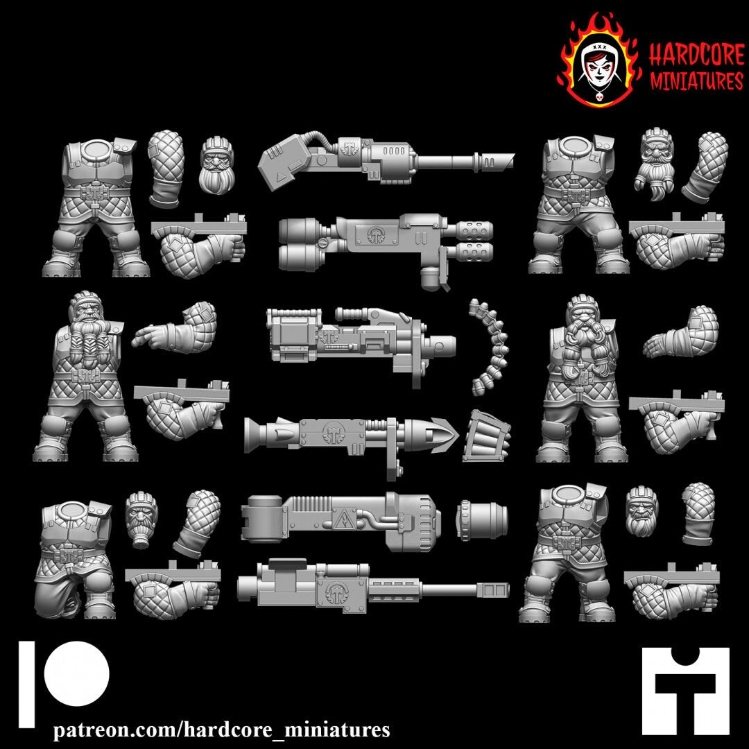 12 x Classic Space Dwarves - Heavy Weapons - Galactic Dwarves of the Dwarf Squat division Imperial - Sci-fi - Hardcore Miniatures