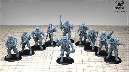 10 x Assembled Imperial Jungle Fighters of the Warrior Guard Division - Free Commissar or General