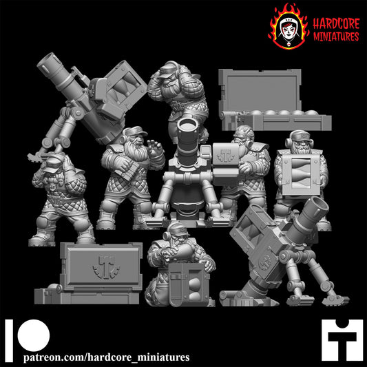 3 x Classic Space Dwarves Mortar Crews - Galactic Dwarves of the Dwarf Squat division Imperial - Sci-fi - Hardcore Miniatures