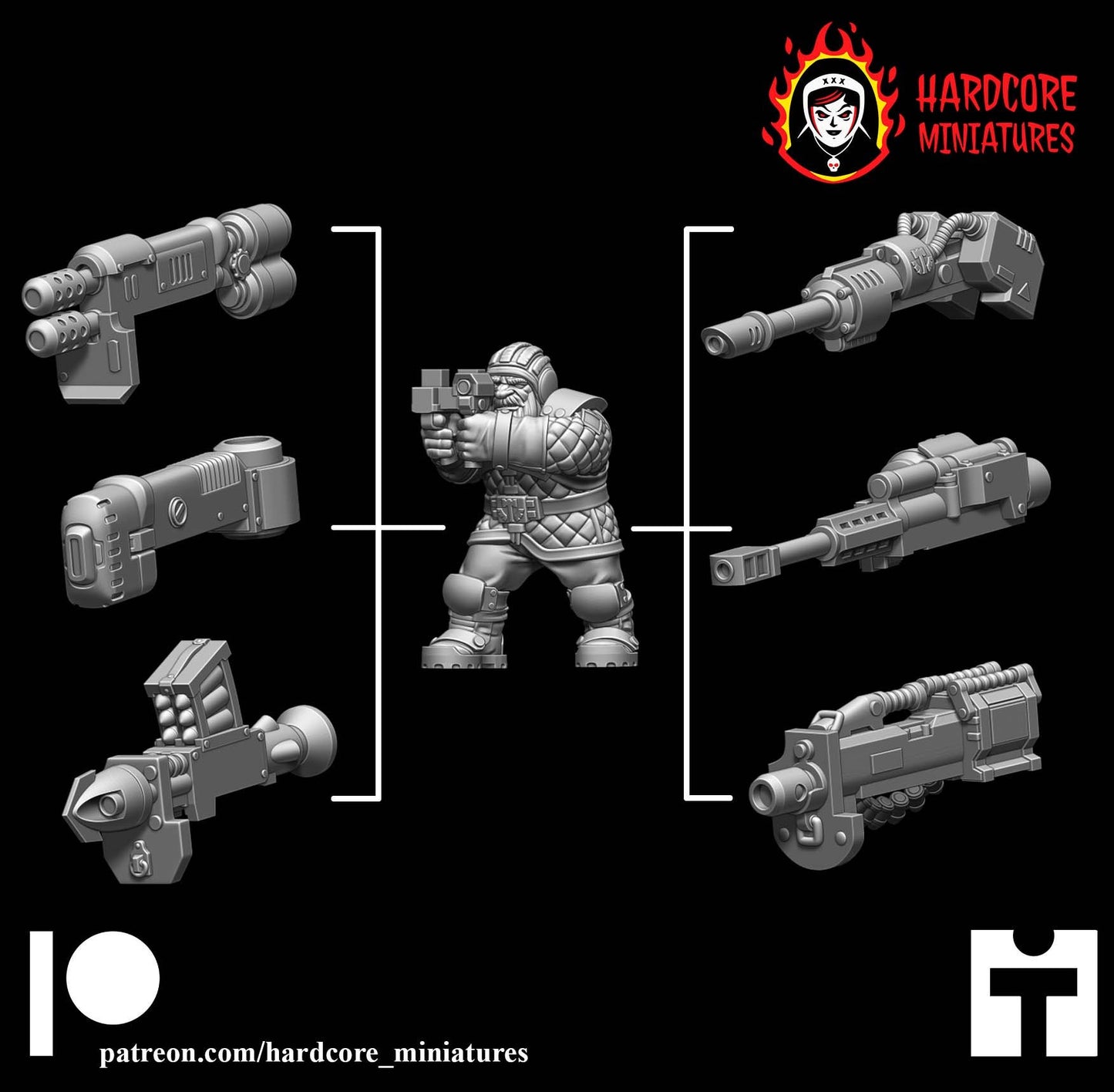 12 x Classic Space Dwarves - Heavy Weapons - Galactic Dwarves of the Dwarf Squat division Imperial - Sci-fi - Hardcore Miniatures