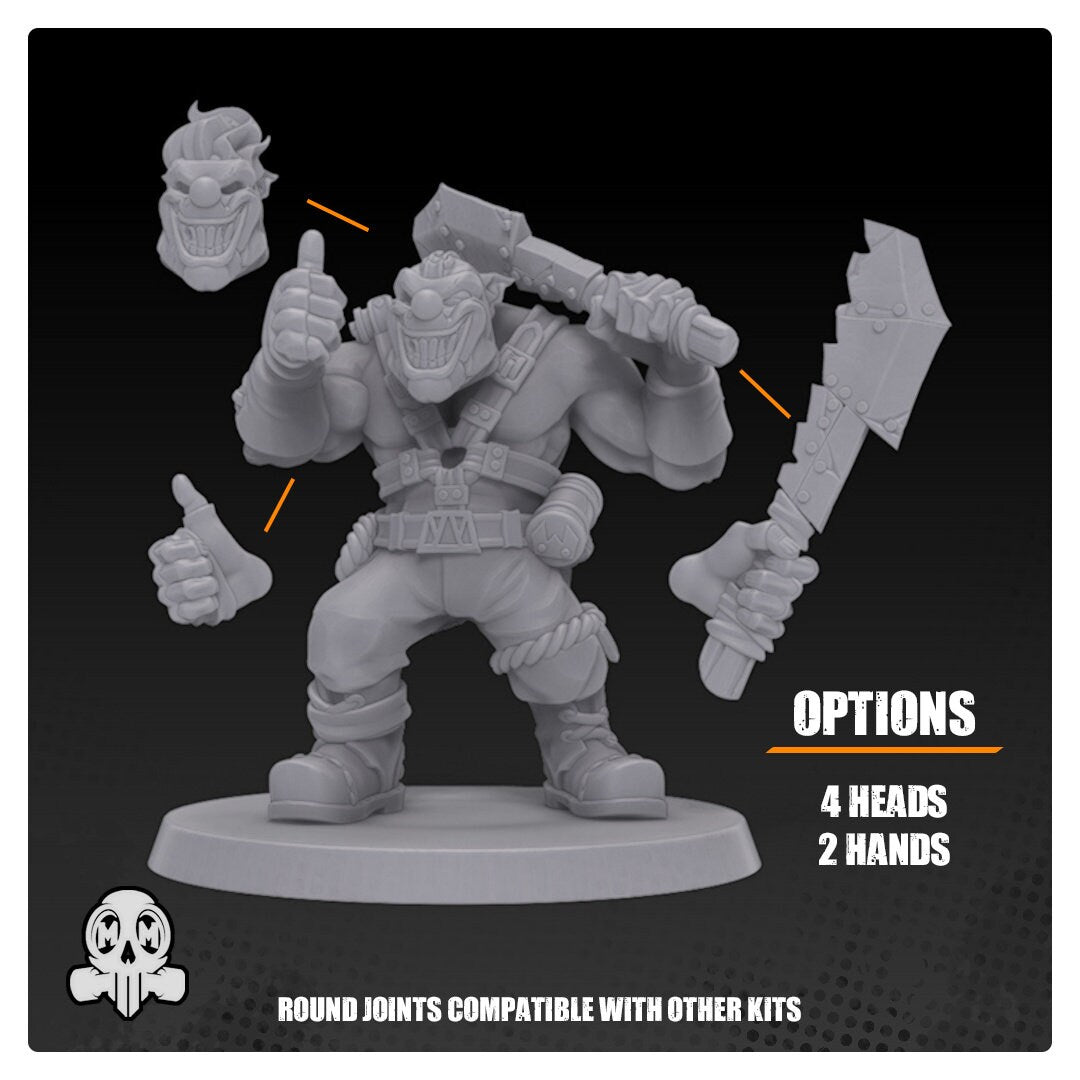 Twisted Metal Orc - 4 x heads - Orcs Orks Orkaz Boyz - Clown Ork - Malicious Minis