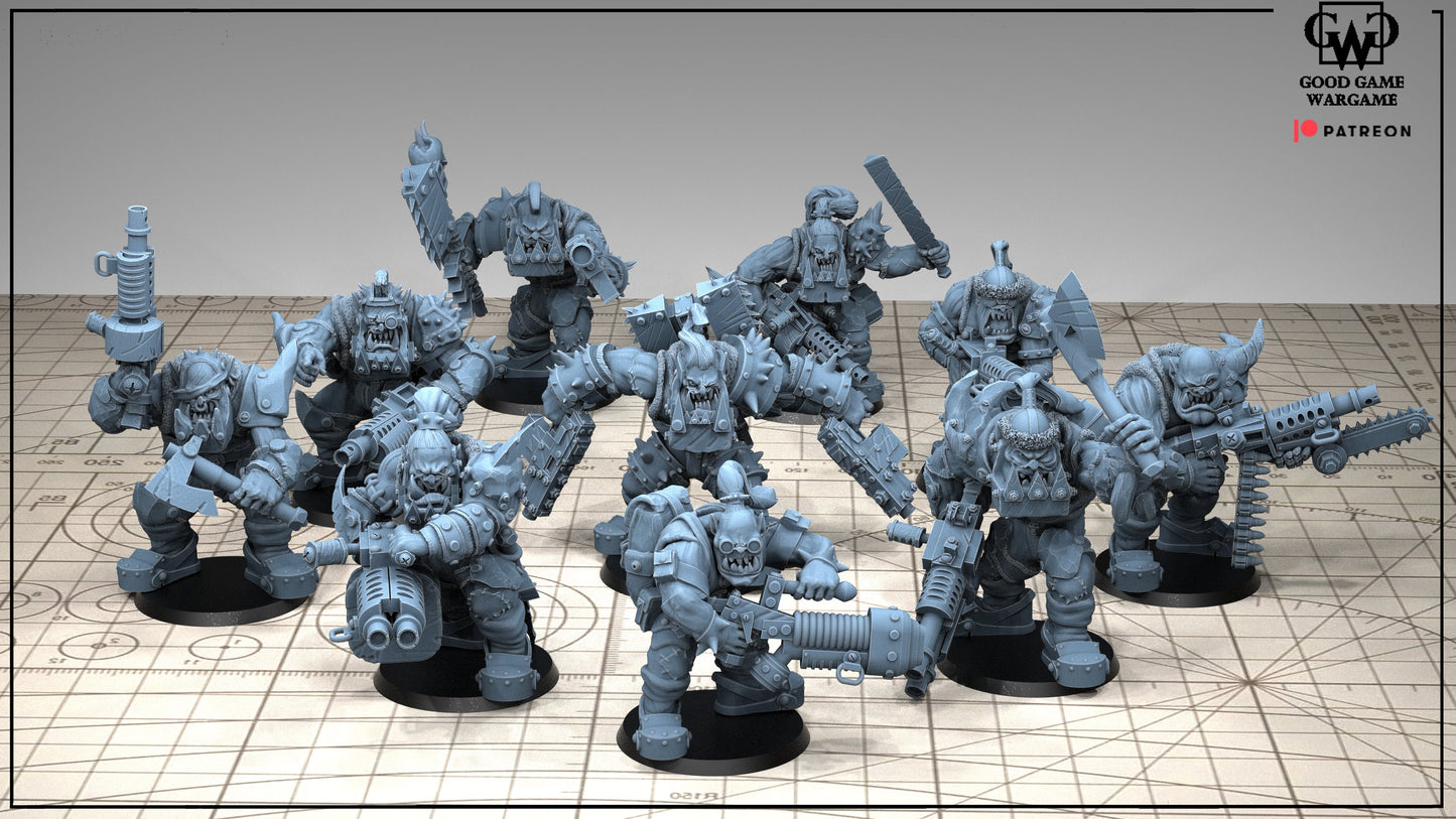 10 x Orkaz Ork Orc Boyz Big Tootha - Nobz Nob, Shoota Boys
