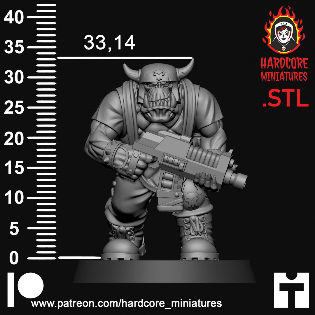 9 x Classic Space Orcs Dead Skull Gang - Orkaz Ork Orc Boyz Big Tootha - Nobz Nob, Shoota Boys - Patrol of Combat - Hardcore Miniatures