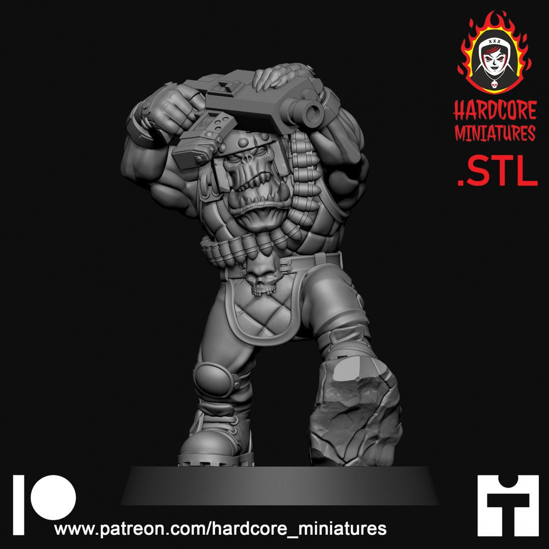 9 x Classic Space Orcs Dead Skull Gang - Orkaz Ork Orc Boyz Big Tootha - Nobz Nob, Shoota Boys - Patrol of Combat - Hardcore Miniatures