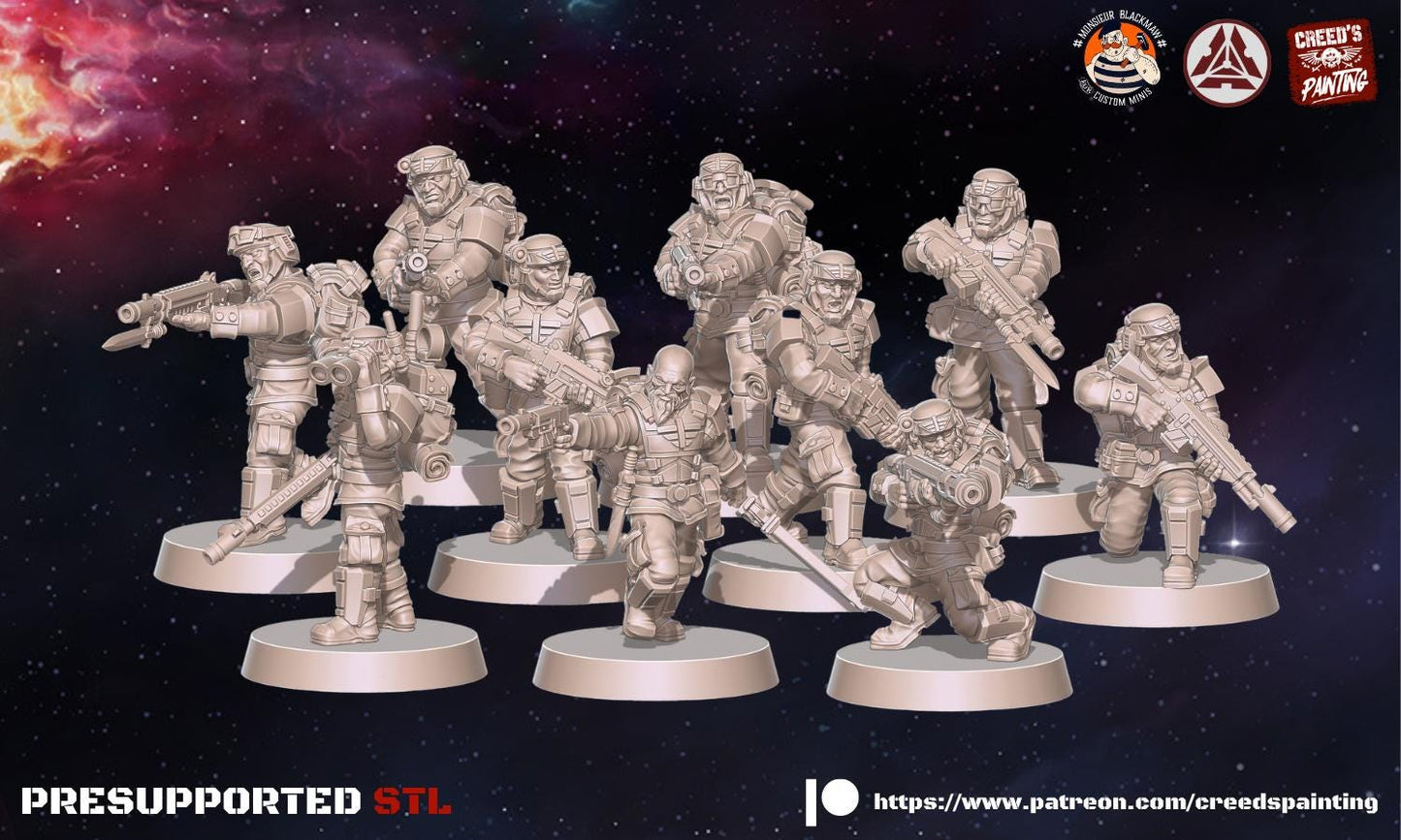 10 x Rundsgaard Infantry Squad - Heavy Infantry of the Imperial Regiment Guard Militarum Astra - Cadia Proxy