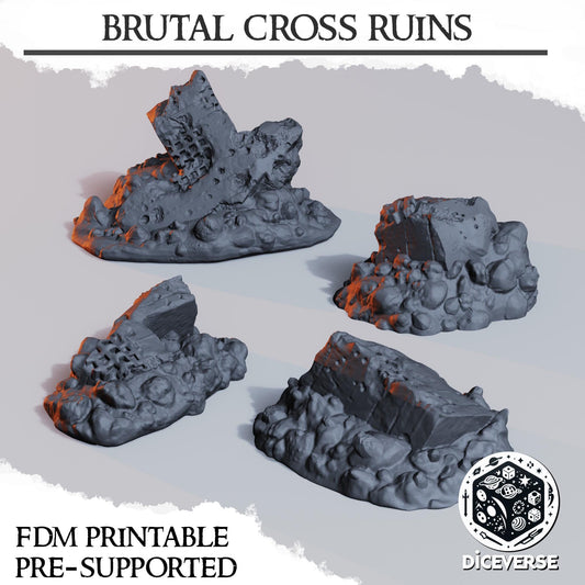 Trench Brutal Cross Ruins Terrain - Crusade Scenery