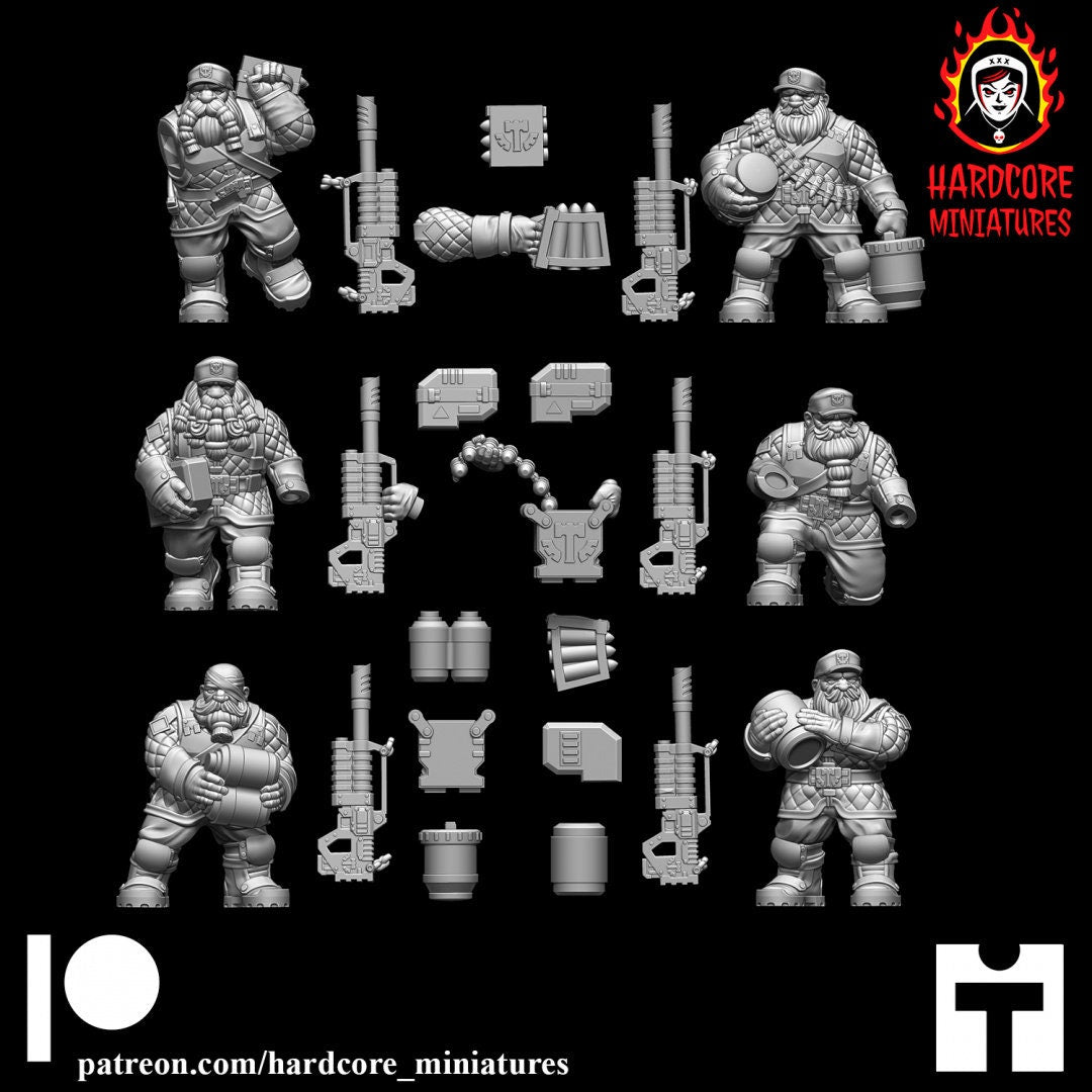 12 x Classic Space Dwarves - Heavy Weapons - Galactic Dwarves of the Dwarf Squat division Imperial - Sci-fi - Hardcore Miniatures