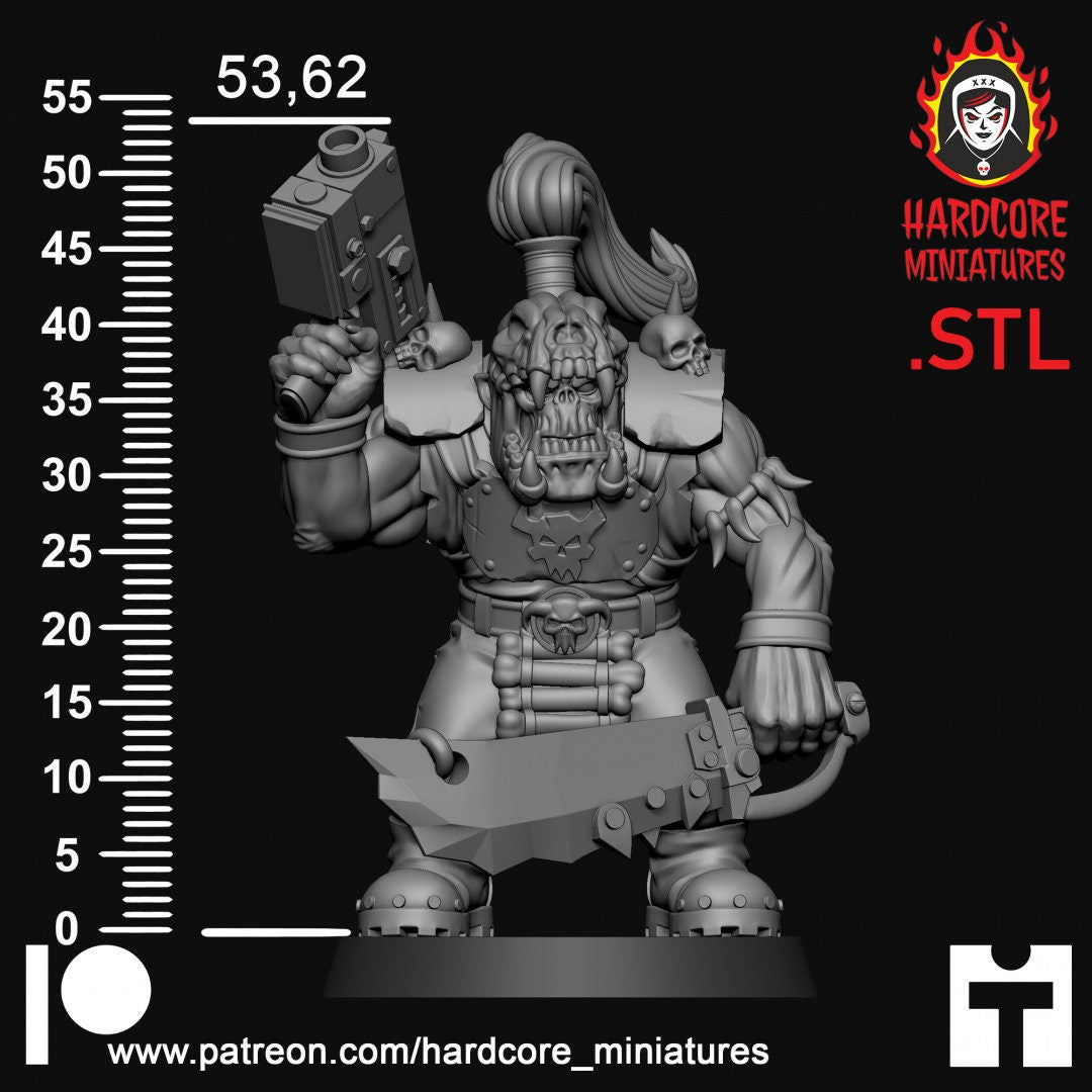 9 x Classic Space Orcs Dead Skull Gang - Orkaz Ork Orc Boyz Big Tootha - Nobz Nob, Shoota Boys - Patrol of Combat - Hardcore Miniatures