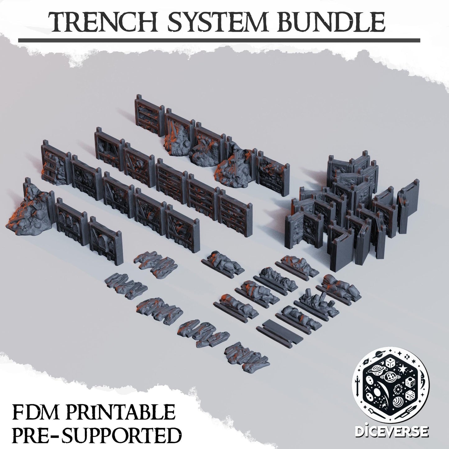 Trench System Bundle Terrain - Crusade Scenery - Tabletop and Wargaming Terrain