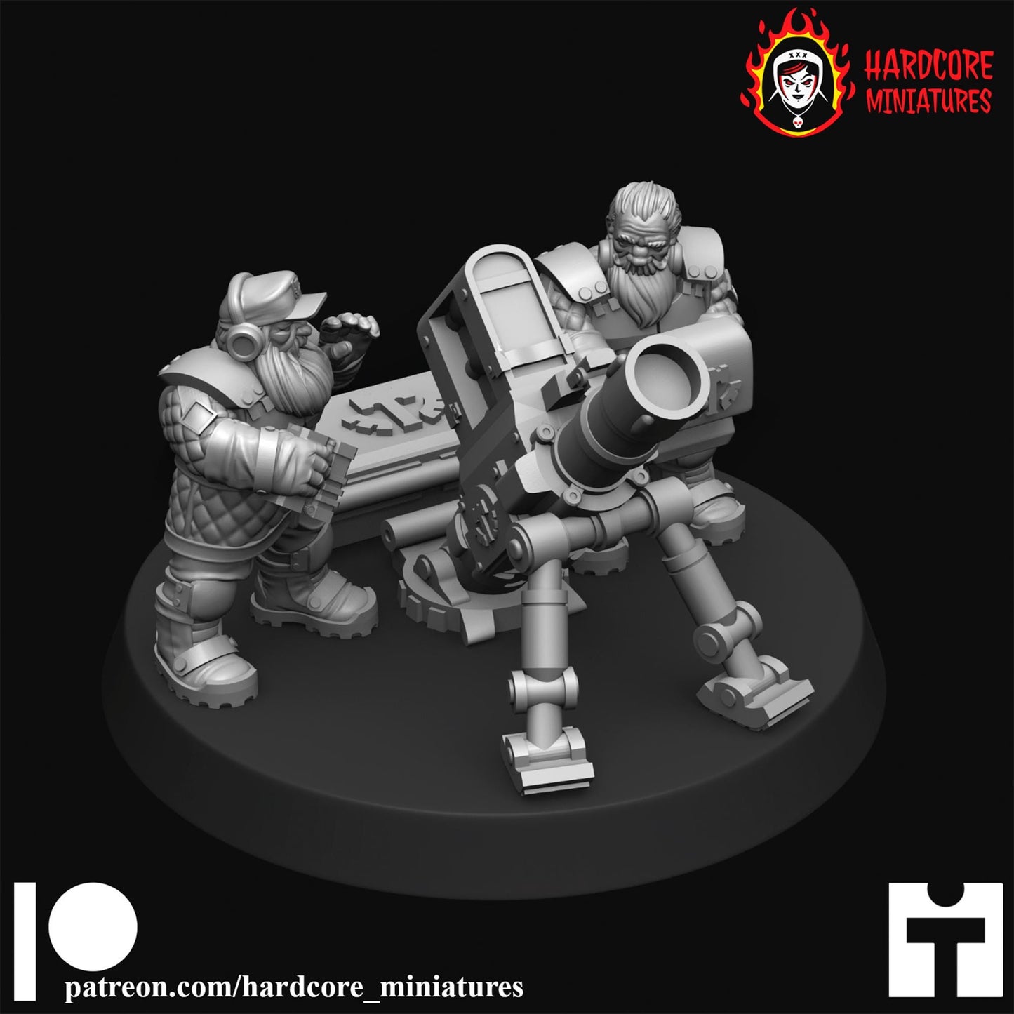 3 x Classic Space Dwarves Mortar Crews - Galactic Dwarves of the Dwarf Squat division Imperial - Sci-fi - Hardcore Miniatures