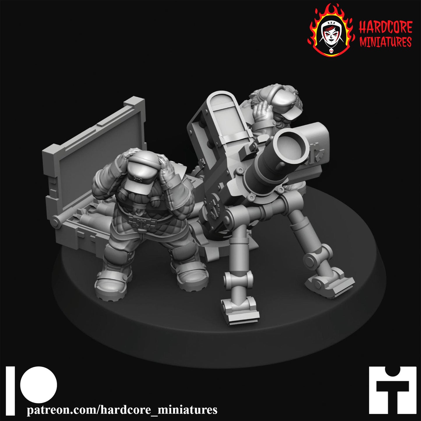 3 x Classic Space Dwarves Mortar Crews - Galactic Dwarves of the Dwarf Squat division Imperial - Sci-fi - Hardcore Miniatures