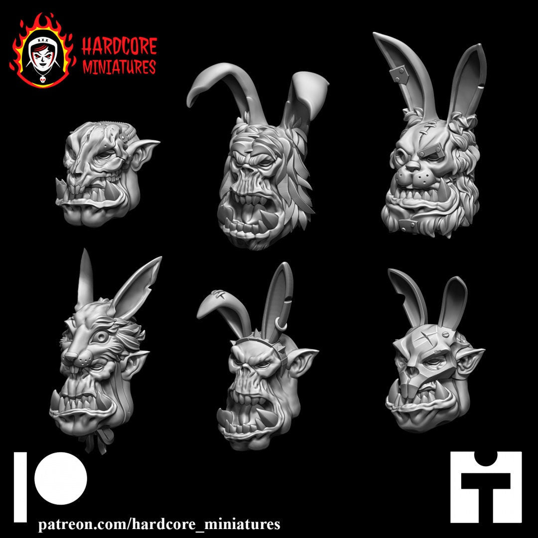 12 x Space Orcs Easter Bunny Heads - Orkaz Orcs