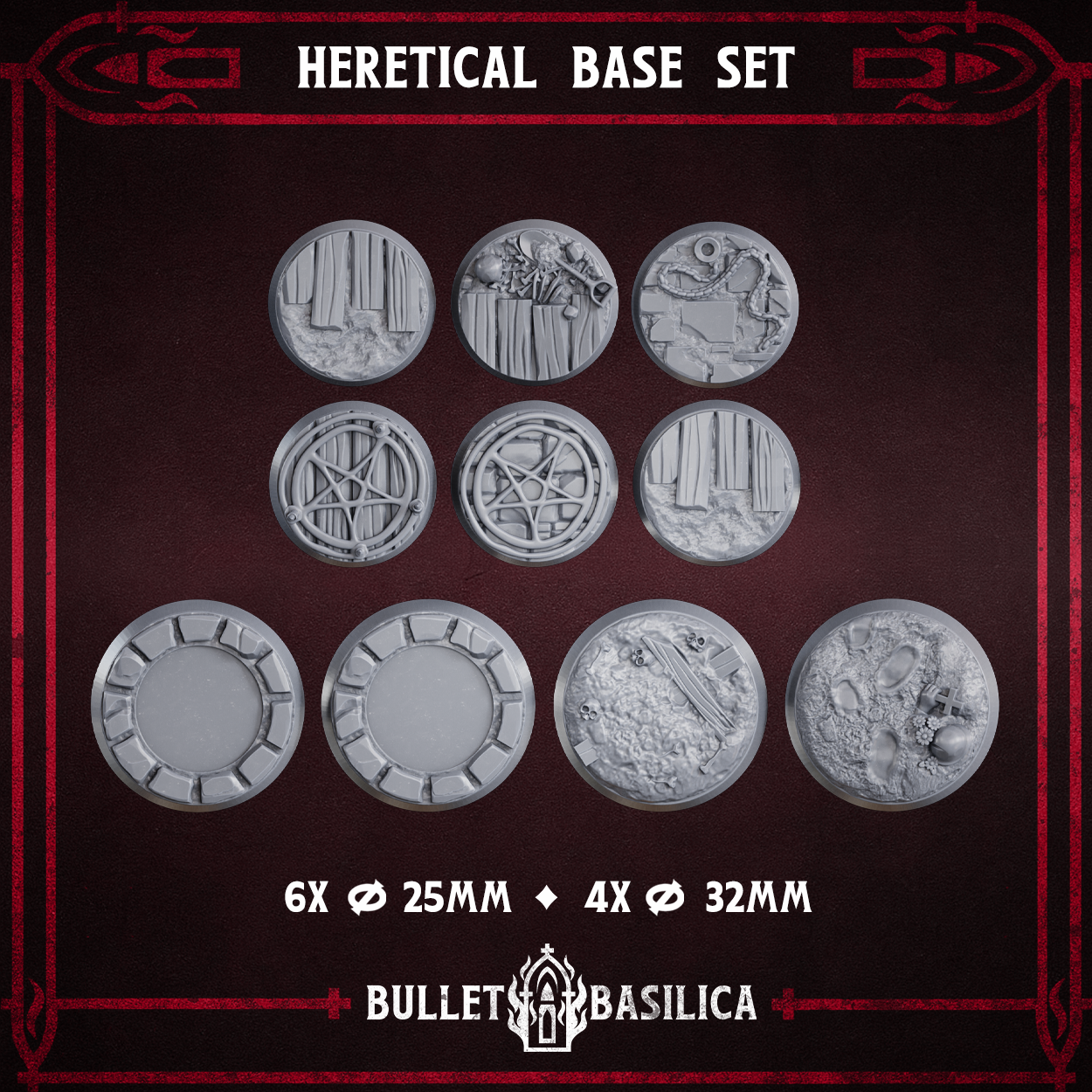 10 x Heretic Bases - 6 x 25mm, 4 x 32mm