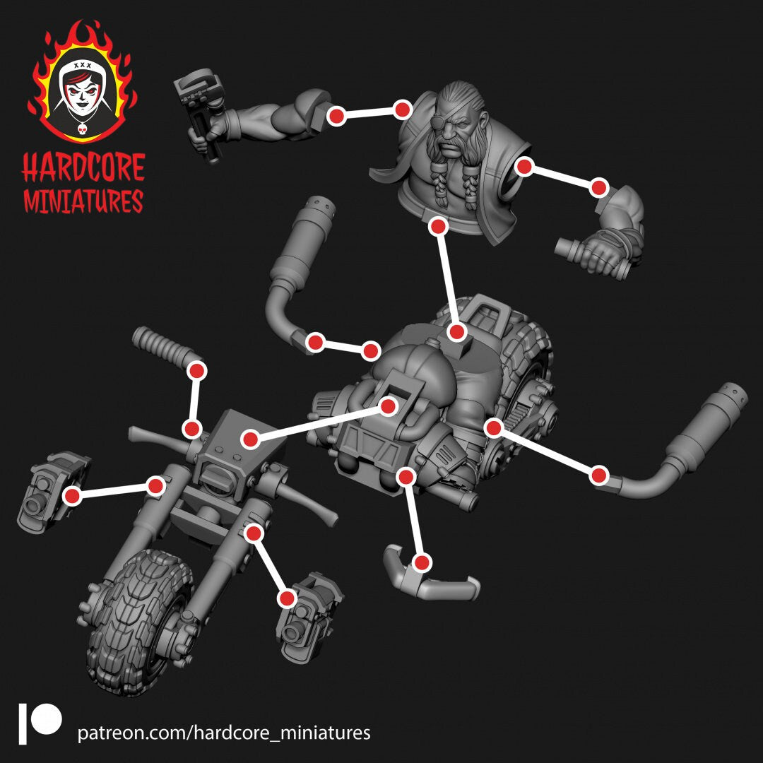 5 x Space Dwarf Bikers Set - Galactic Dwarves of the Dwarf Squat division Imperial - Hardcore Miniatures