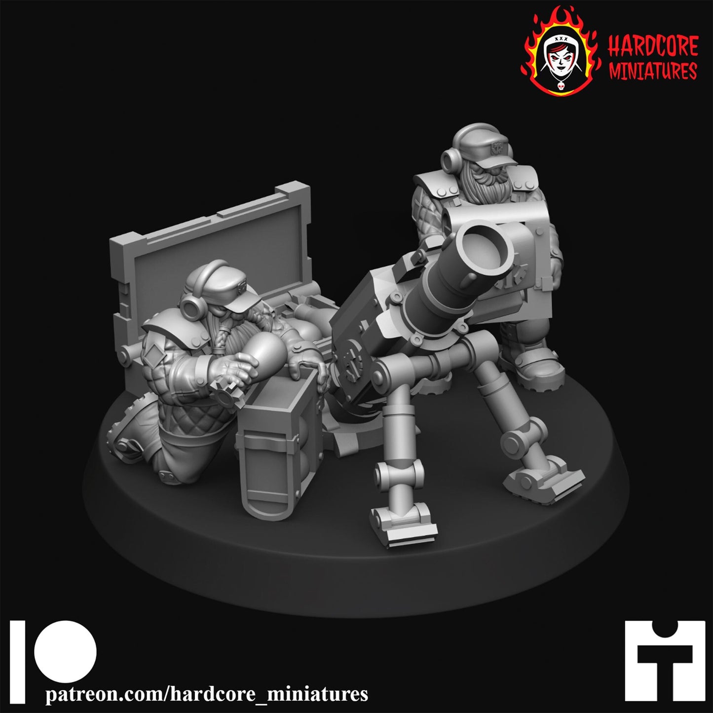3 x Classic Space Dwarves Mortar Crews - Galactic Dwarves of the Dwarf Squat division Imperial - Sci-fi - Hardcore Miniatures
