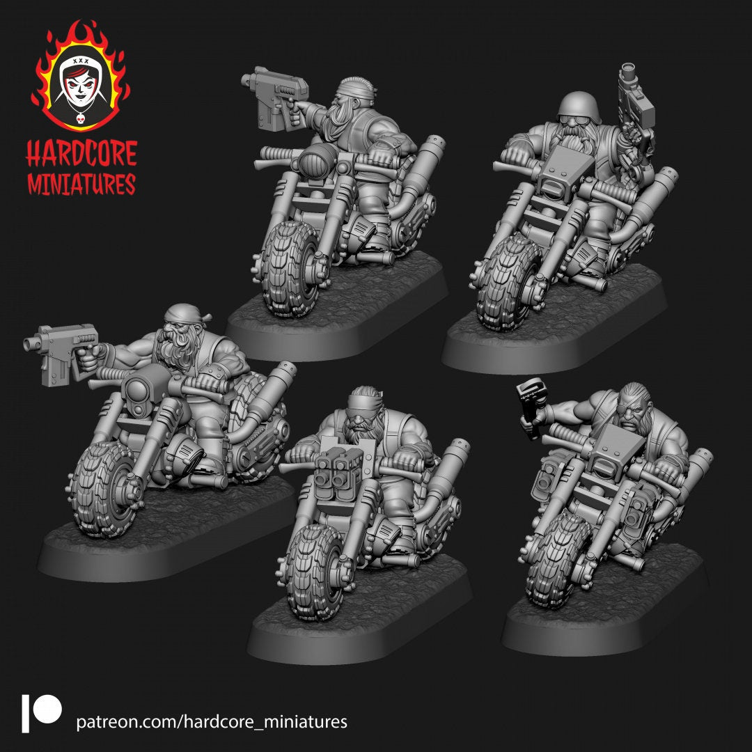 5 x Space Dwarf Bikers Set - Galactic Dwarves of the Dwarf Squat division Imperial - Hardcore Miniatures