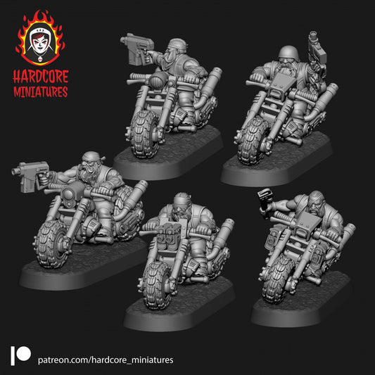 5 x Space Dwarf Bikers Set - Galactic Dwarves of the Dwarf Squat division Imperial - Hardcore Miniatures