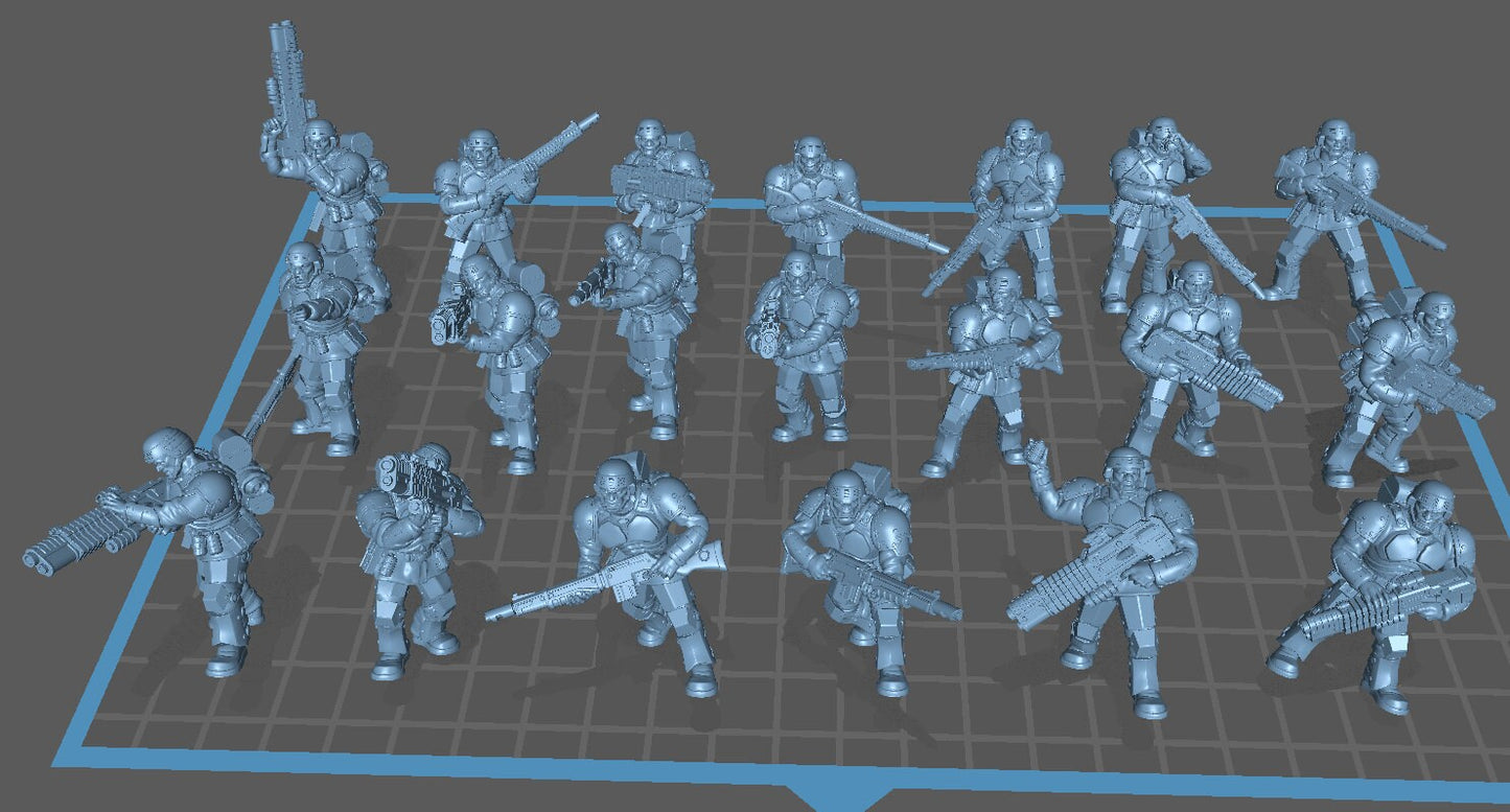20 x Imperial Shock Fighters of the Warrior Guard Division of War - Patrol Combat Korps Assembled - Militarum - Heavy Weapon Infantry