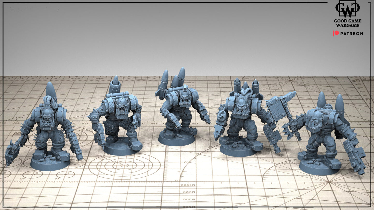 10 x Orkaz Ork Orc Boyz Big Tootha - Boyz that Fly through the Storm - Jetpacks